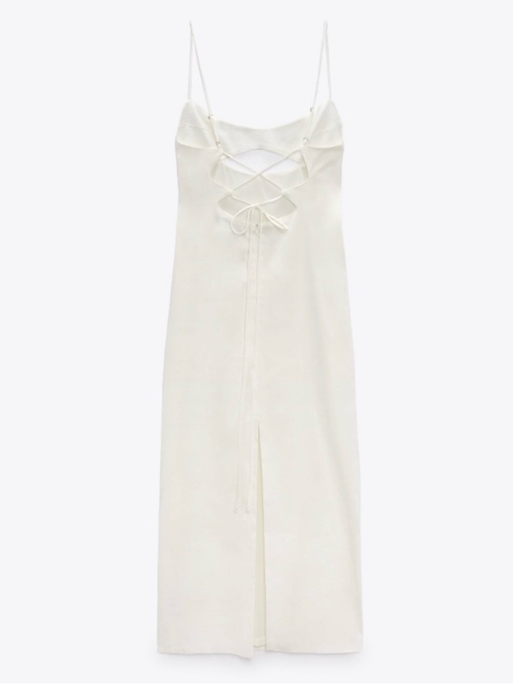 Zara XXL White Linen Blend Cutout Midi Slip Dress NWT - Picture 5 of 12